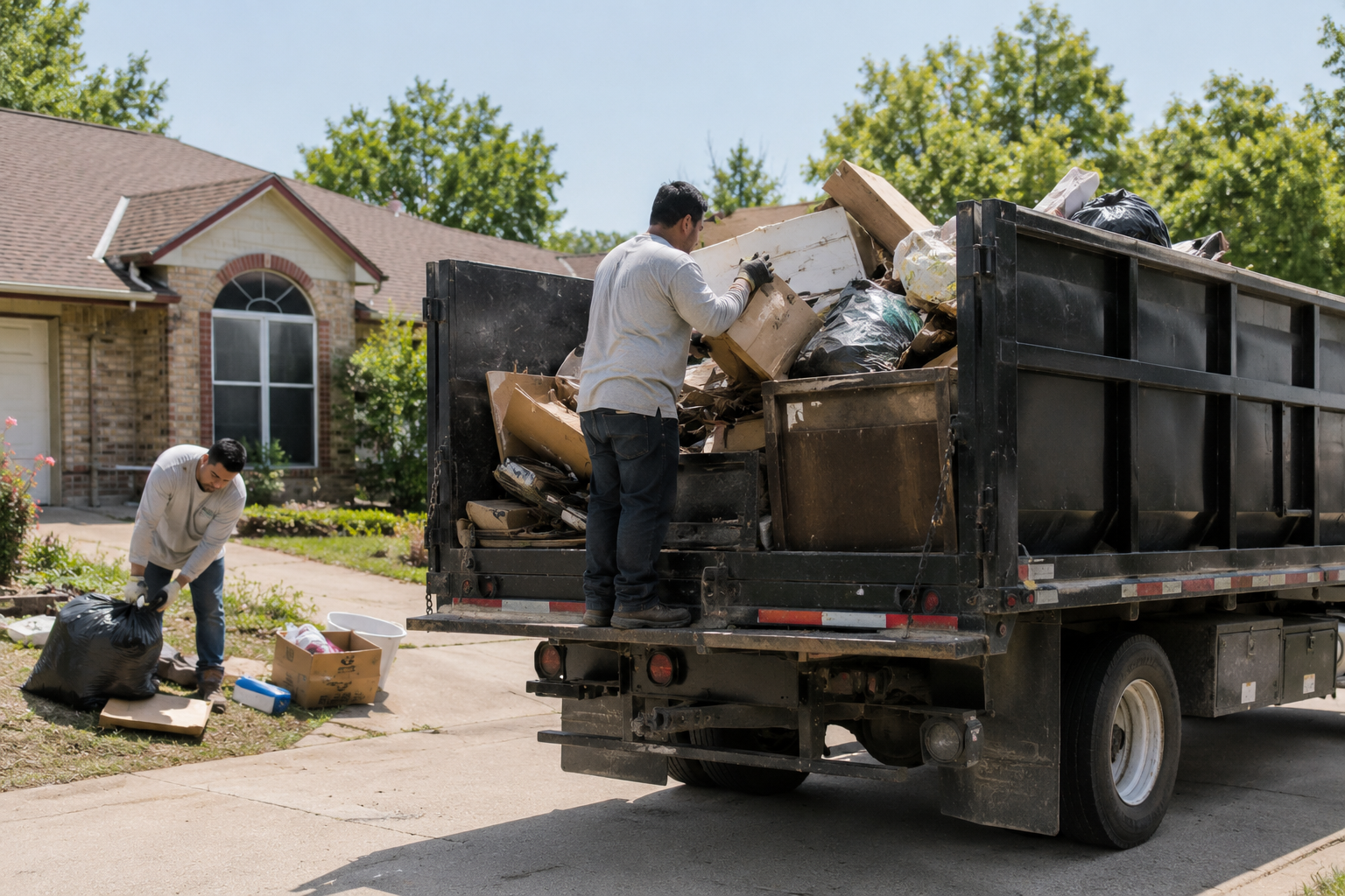 yard roll-off dumpster being delivered to residential site in Denver